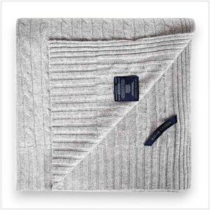 Ralph Lauren Heather Gray Cable Knit 100% Cashmere Throw Blanket 60 x 60 NWT NEW